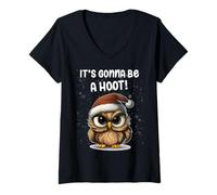 Womens It's Gonna Be A Hoot Grumpy Owl Christmas V-Neck T-Shirt