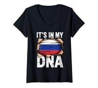 Womens It's in My DNA Russian Roots Russia Flag V-Neck T-Shirt