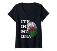 Womens It's In My DNA Wales Thumbmark Welsh Dragon Welsh Roots V-Neck T-Shirt