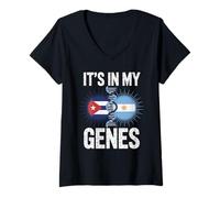 Womens It's in My Genes Half Argentine Cuban Roots Cuba V-Neck T-Shirt