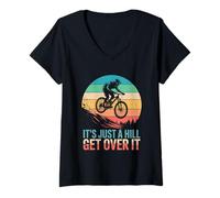 Womens It's Just A Hill Get Over It Mountain Biking V-Neck T-Shirt