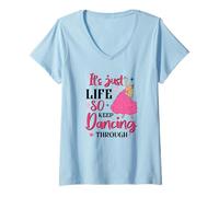 Womens It's Just Life So Keep Dancing Through - Pink Witchy V-Neck T-Shirt