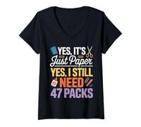 Womens It's Just Paper Embellished Craft Hobby Crafter Scrapbooking V-Neck T-Shirt