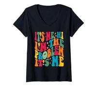 Womens It's-Me Hi I'm The Problem It's-Me Funny Meme Vintage Groovy V-Neck T-Shirt