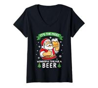 Womens It's Most Wonderful Time for A Beer Drinking Merry Christmas V-Neck T-Shirt