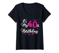 Womens It's My 40th Birthday Forty Years Old Girl V-Neck T-Shirt