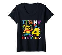Women's It's My 4th Birthday Building Brick 4 Years Old Boys Kids V-Neck T-Shirt