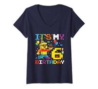 Women's It's My 6th Birthday Building Brick 6 Years Old Boys Kids V-Neck T-Shirt
