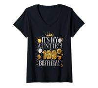 Womens It's My Auntie's 100th Birthday Happy Birthday 100 Years Old V-Neck T-Shirt