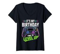 Womens It's My Birthday Boy Time to Level Up Video Game Gift Boys V-Neck T-Shirt