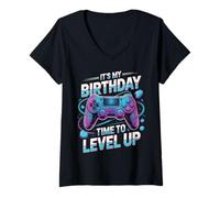 Womens It's My Birthday Boy Time to Level Up Video Game Gift Boys V-Neck T-Shirt