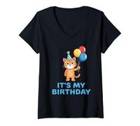 Womens It's My Birthday Cat V-Neck T-Shirt