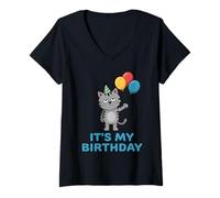 Womens It's My Birthday Cat V-Neck T-Shirt