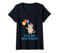 Womens It's My Birthday Cat V-Neck T-Shirt