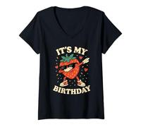 Womens It's My Birthday Dabbing Strawberry Birthday Party V-Neck T-Shirt