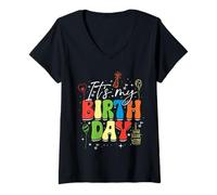 Womens It's My Birthday, Day of Birth & B-Day, Colorful Birthday V-Neck T-Shirt