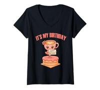 Womens It's My Birthday Italian Brainrot Meme Ballerina Cappuccino V-Neck T-Shirt