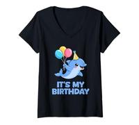 Womens It's My Birthday Kawaii Dolphin V-Neck T-Shirt