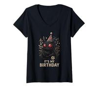 Womens It's My Birthday Mothman Kawaii cryptid Humor Apparel V-Neck T-Shirt