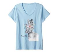 Women's It's My Birthday Rabbit with Flowers Watercolor Design V-Neck T-Shirt