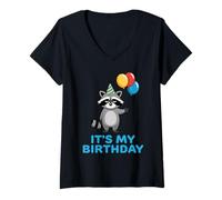 Womens It's My Birthday Racoon V-Neck T-Shirt