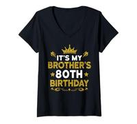 Womens It's My Brother's 80th Birthday Happy Birthday 80 Years Old V-Neck T-Shirt