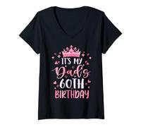 Womens It's My Dad's 60th Birthday Pink Happy 60 Years Old V-Neck T-Shirt