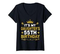 Womens It's My Daughter's 55th Birthday Happy Birthday 55 Years Old V-Neck T-Shirt