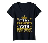 Womens It's My Father's 95th Birthday Happy Birthday 95 Years Old V-Neck T-Shirt