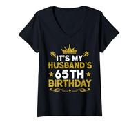 Womens It's My Husband's 65th Birthday Happy Birthday 65 Years Old V-Neck T-Shirt