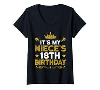 Womens It's My Niece's 18th Birthday Happy Birthday 18 Years Old V-Neck T-Shirt