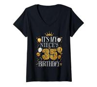 Womens It's My Niece's 35th Birthday Happy Birthday 35 Years Old V-Neck T-Shirt