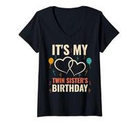 Womens It's My Twin Sister's Birthday Matching Party V-Neck T-Shirt