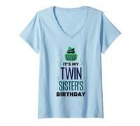 Womens It's My Twin Sister's Birthday Twins Celebrate Cute V-Neck T-Shirt