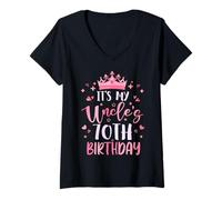Womens It's My Uncle's 70th Birthday Pink Happy 70 Years Old V-Neck T-Shirt