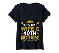 Womens It's My Wife's 40th Birthday Happy Birthday 40 Years Old V-Neck T-Shirt