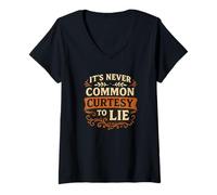 Womens It's Never Common Courtesy to Lie, Honesty Quote Retro V-Neck T-Shirt