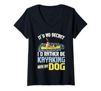 Womens It's No Secret I'd Rather Be Kayaking with My Dog V-Neck T-Shirt