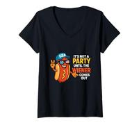 Womens It's Not A Party Until The Wiener Comes Out Funny Hot Dogs V-Neck T-Shirt