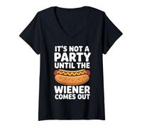 Women's It's Not A Party Until Wieners Come Out Hot Dog V-Neck T-Shirt