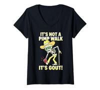Women's It's Not a Pimp Walk Gout Skeleton Cane Chronic Pain Art V-Neck T-Shirt
