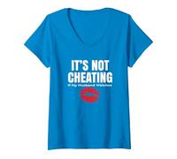Women's It's Not Cheating If My Husband Watches Swingers V-Neck T-Shirt, Sapphire Blue, Medium