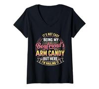 Women's Its Not Easy Being My Boyfriend's Arm Candy Cute Girlfriend V-Neck T-Shirt