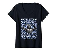Women's Its Not Gay If It is TSA Buff Raccoon Bootleg V-Neck T-Shirt