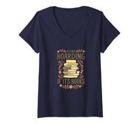 Womens It's Not Hoarding If It's Books Funny Book Lover Graphic V-Neck T-Shirt