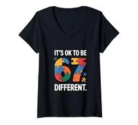 Women's Its Ok to Be 6 7 Different Autism Puzzle Support V-Neck T-Shirt