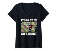 Women's It's Ok to Be Different 67 Six Seven Puzzle Autism Awareness V-Neck T-Shirt