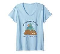 Womens It's OK to GO Slow - ME/CFS Awareness - Sloth, Turtle, Snail V-Neck T-Shirt