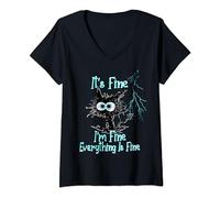 Womens It's okay I'm fine everything is under funny cat control V-Neck T-Shirt