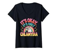 Women's It's Okay It's Only Chlamydia Survivor Cat Kitten Chlamydia V-Neck T-Shirt